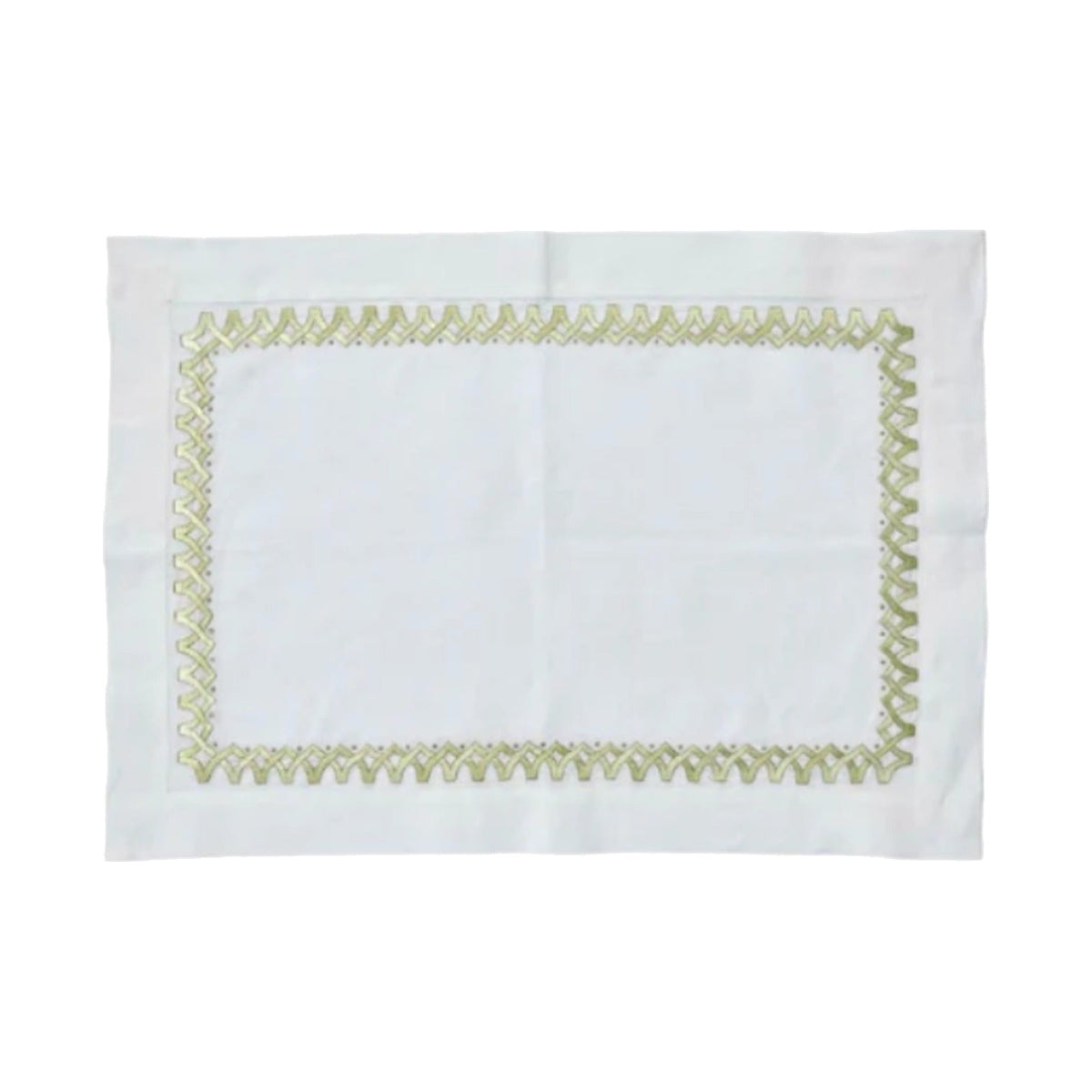 Gold Metallic & Celedon Silk Hand Embroidered Placemat, Set of 4, shown on a white background