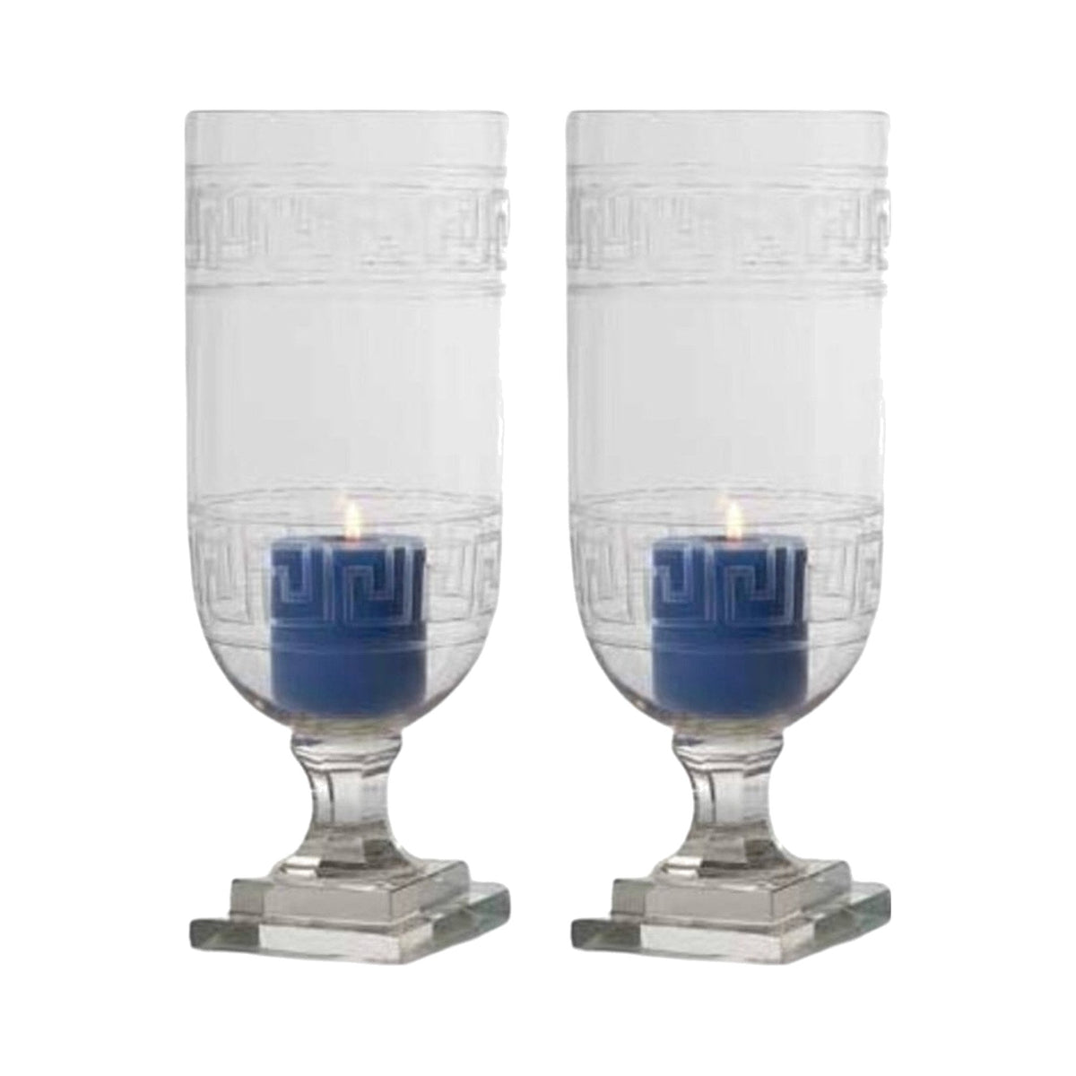 A Pair, Extra Large Greek Key Hurricanes on a white background