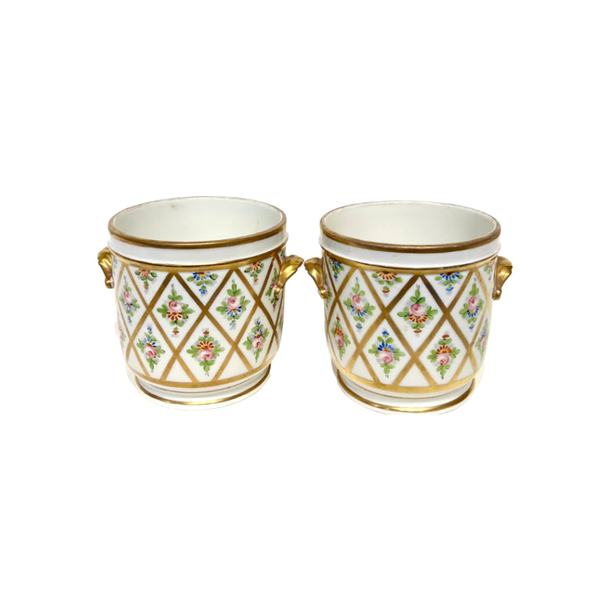 A Pair, Decorative Porcelain Cache Pots on a white background