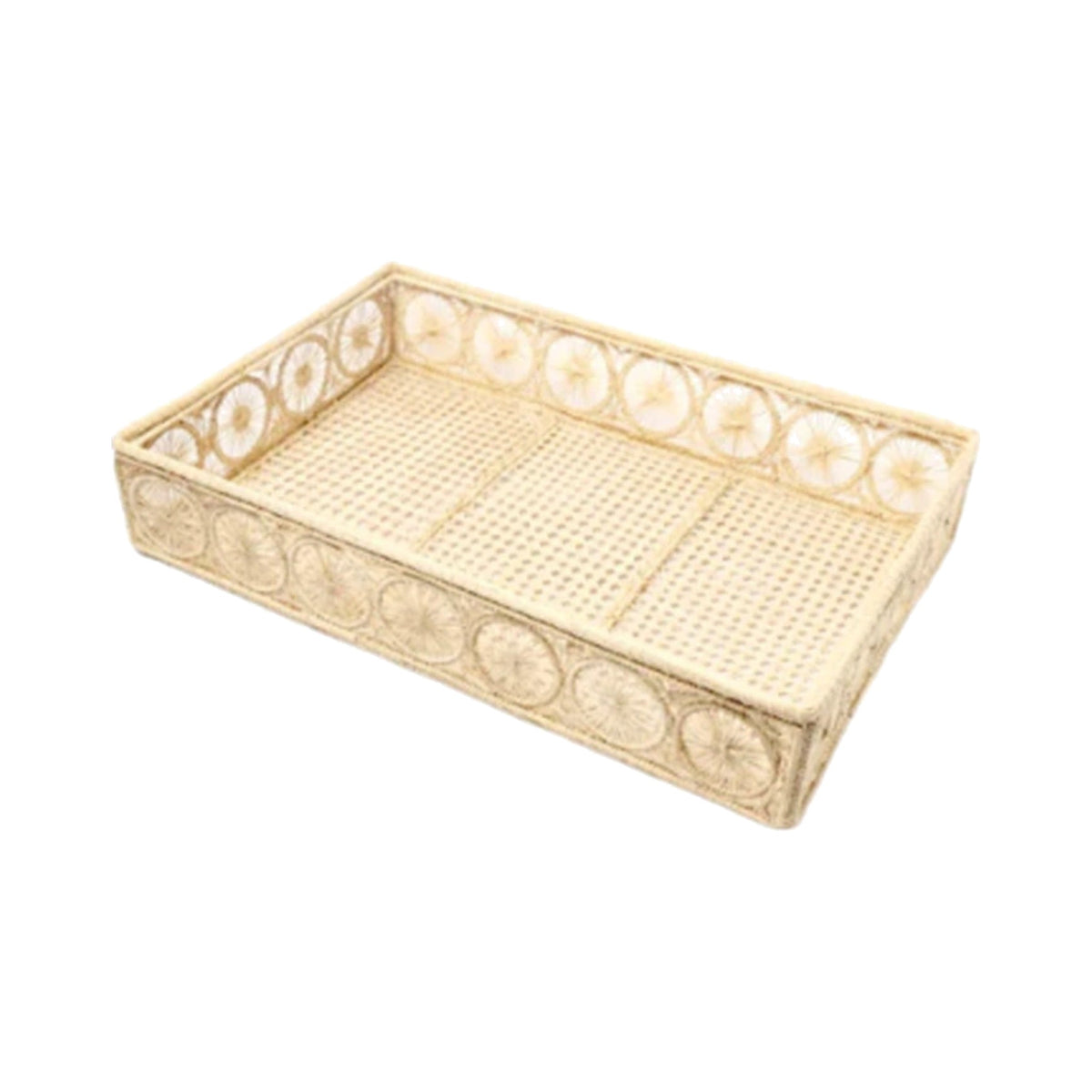 Handmade Iraca and Straw Caracol Tray, shown on a white background