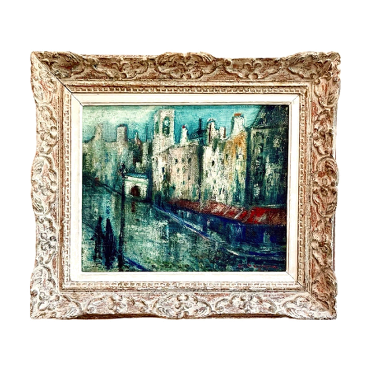 French Scenic Oil Painting, framed vintage art