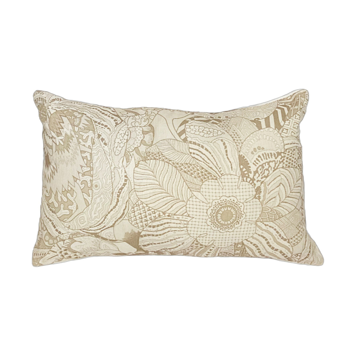 Neutral Carlyle Print Lumbar Pillow on a white background