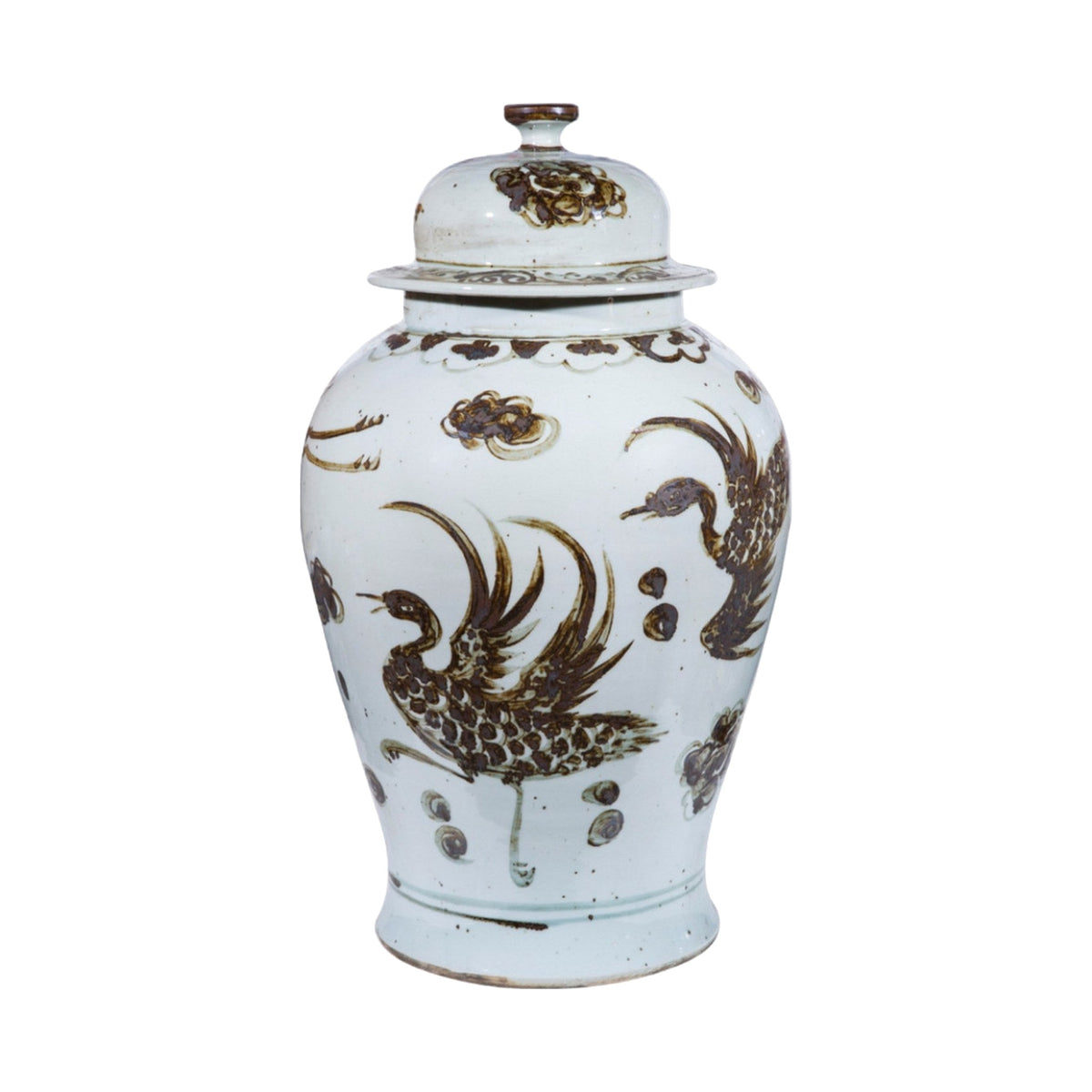 Rusty Brown Crane Temple Jar on a white background