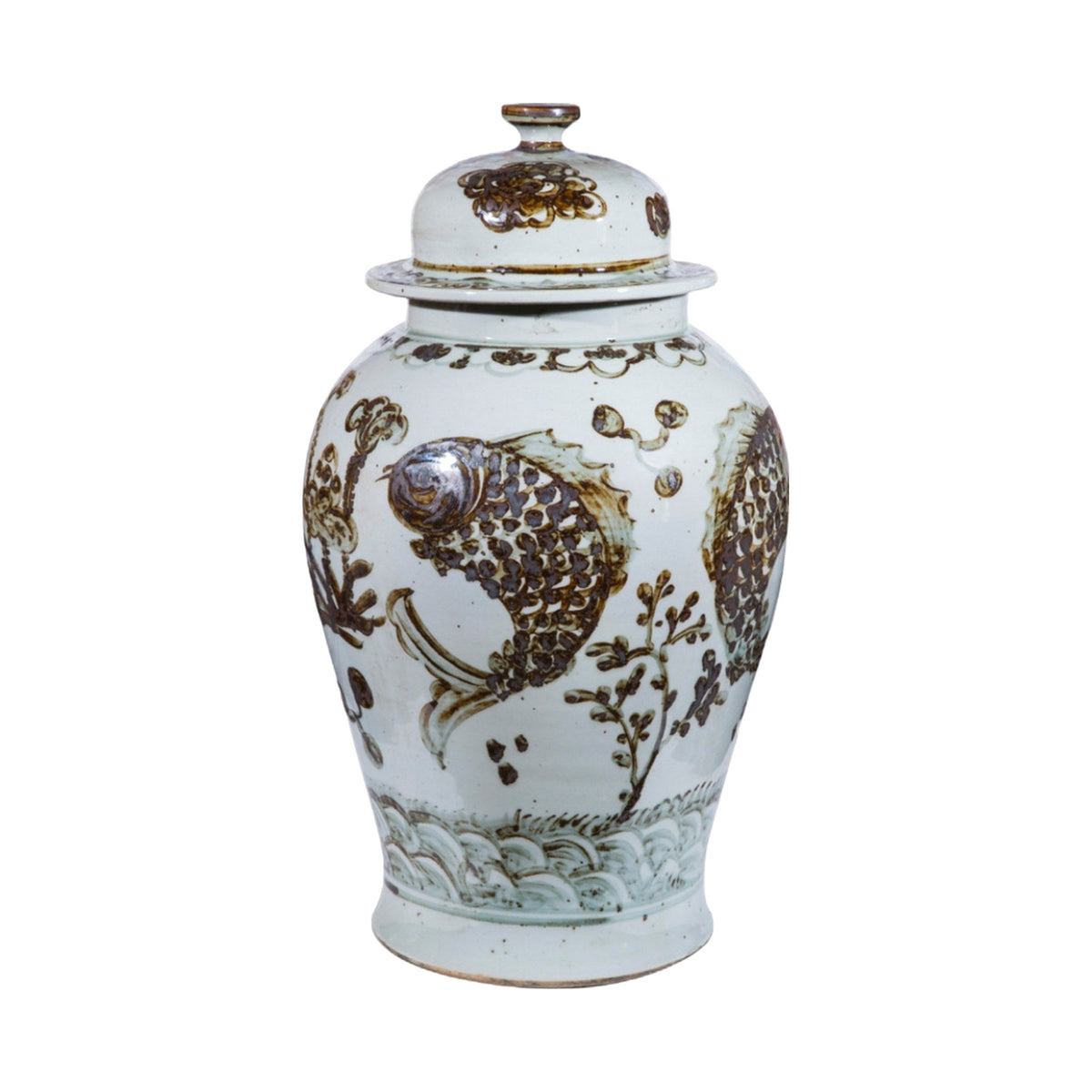 Rusty Brown Fish Temple Jar on a white background