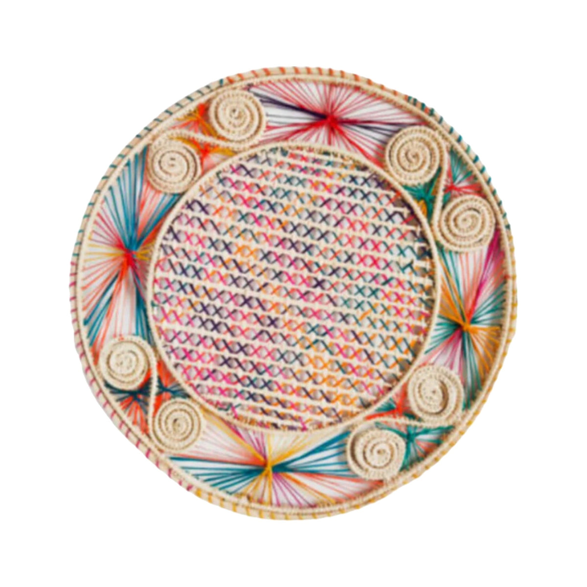 Handwoven Caracol Iraca Multi Placemat, shown on a white background