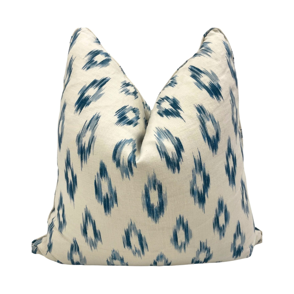 20'' Blue and White Ikat Pillow on a white background