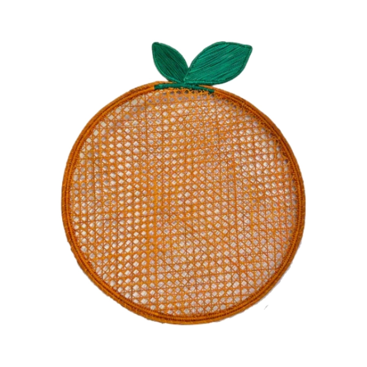 Handwoven Orange Iraca Straw Placemat, shown on a white background