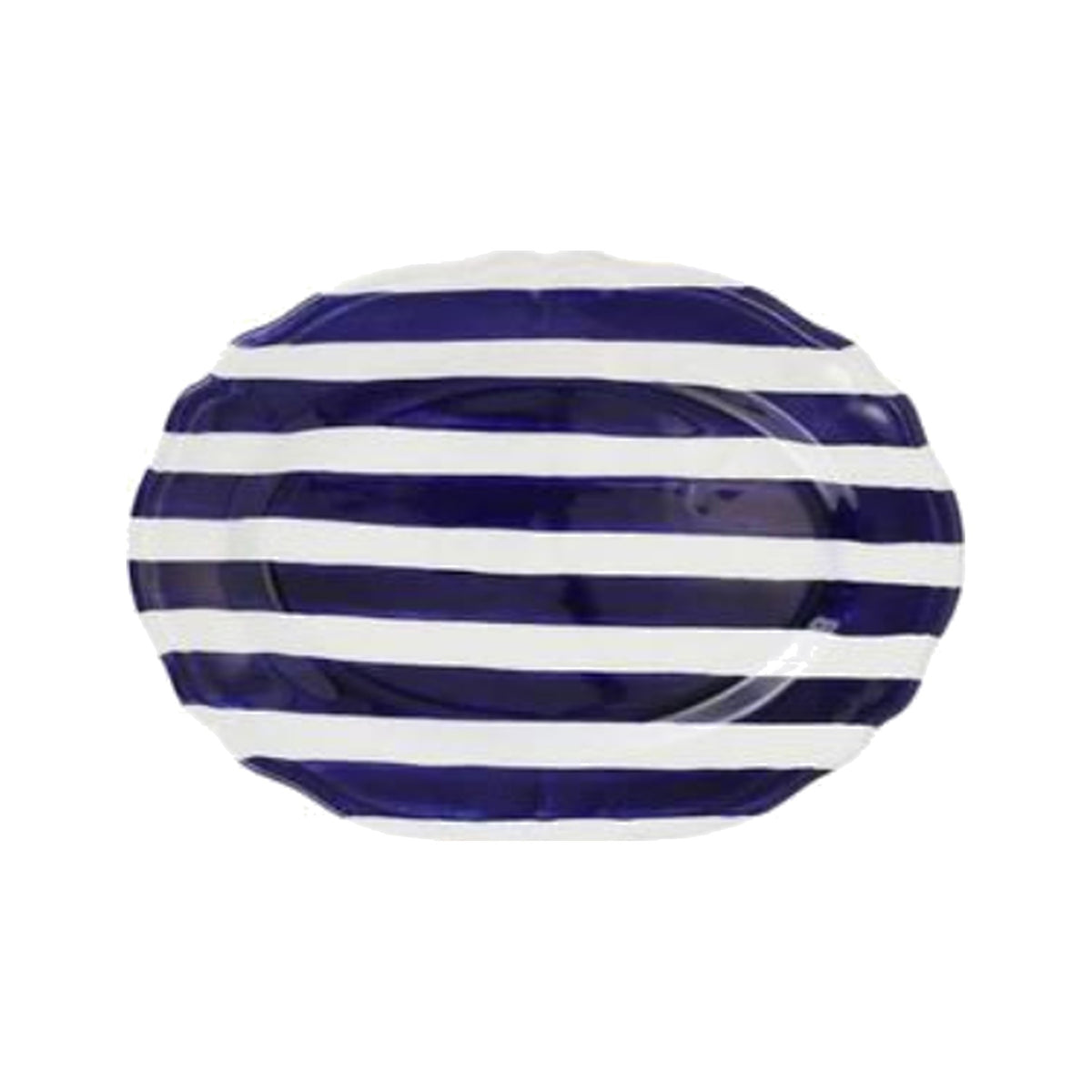 Amalfitana Cobalt Blue Striped Oval Platter on a white background