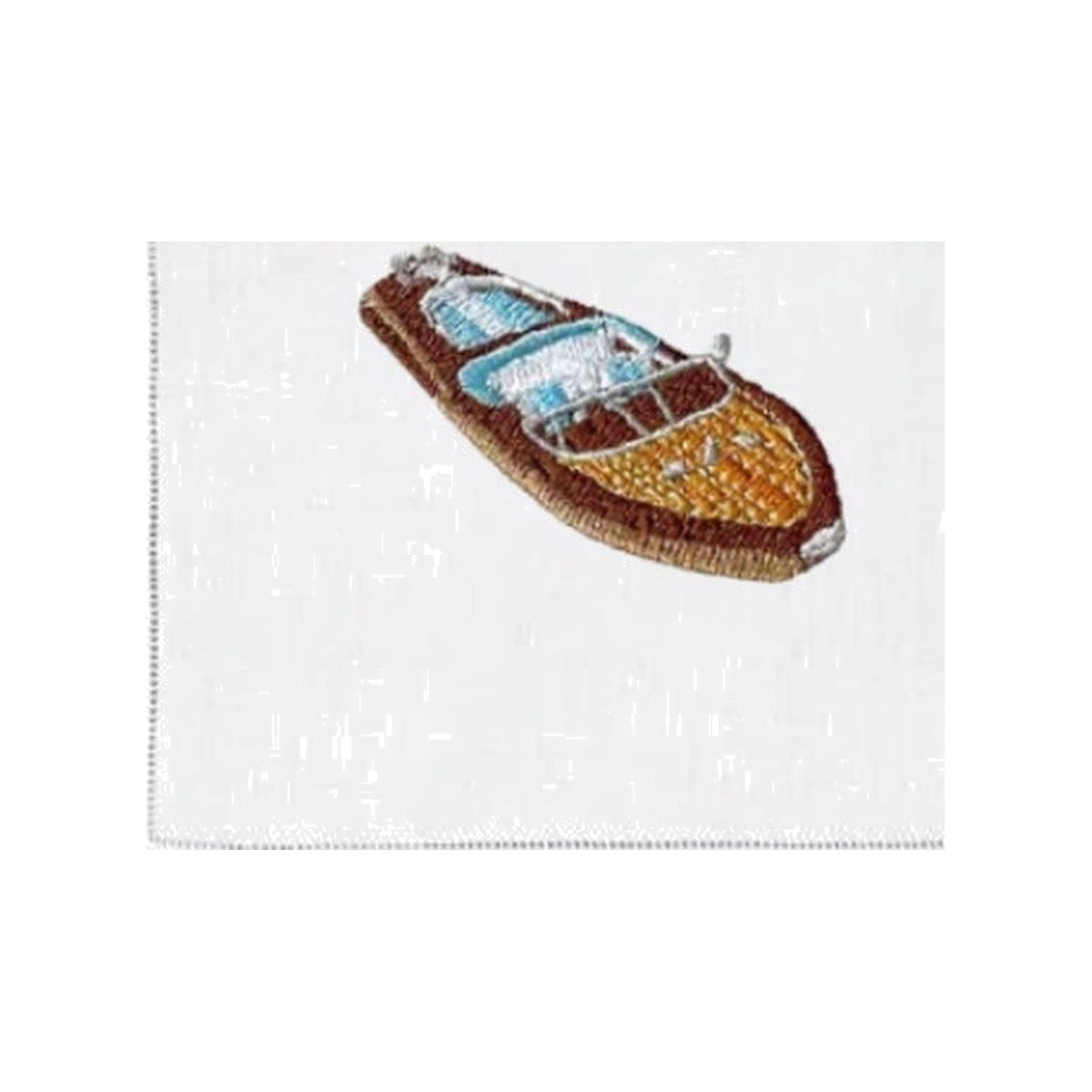 Riva Boat on White Linen Cocktail Napkins, Set of 4, shown on a white background