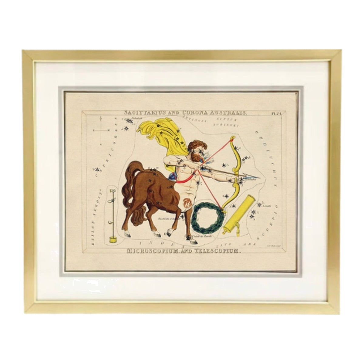 Custom Framed Antique Sagittarius Zodiac Print, framed art