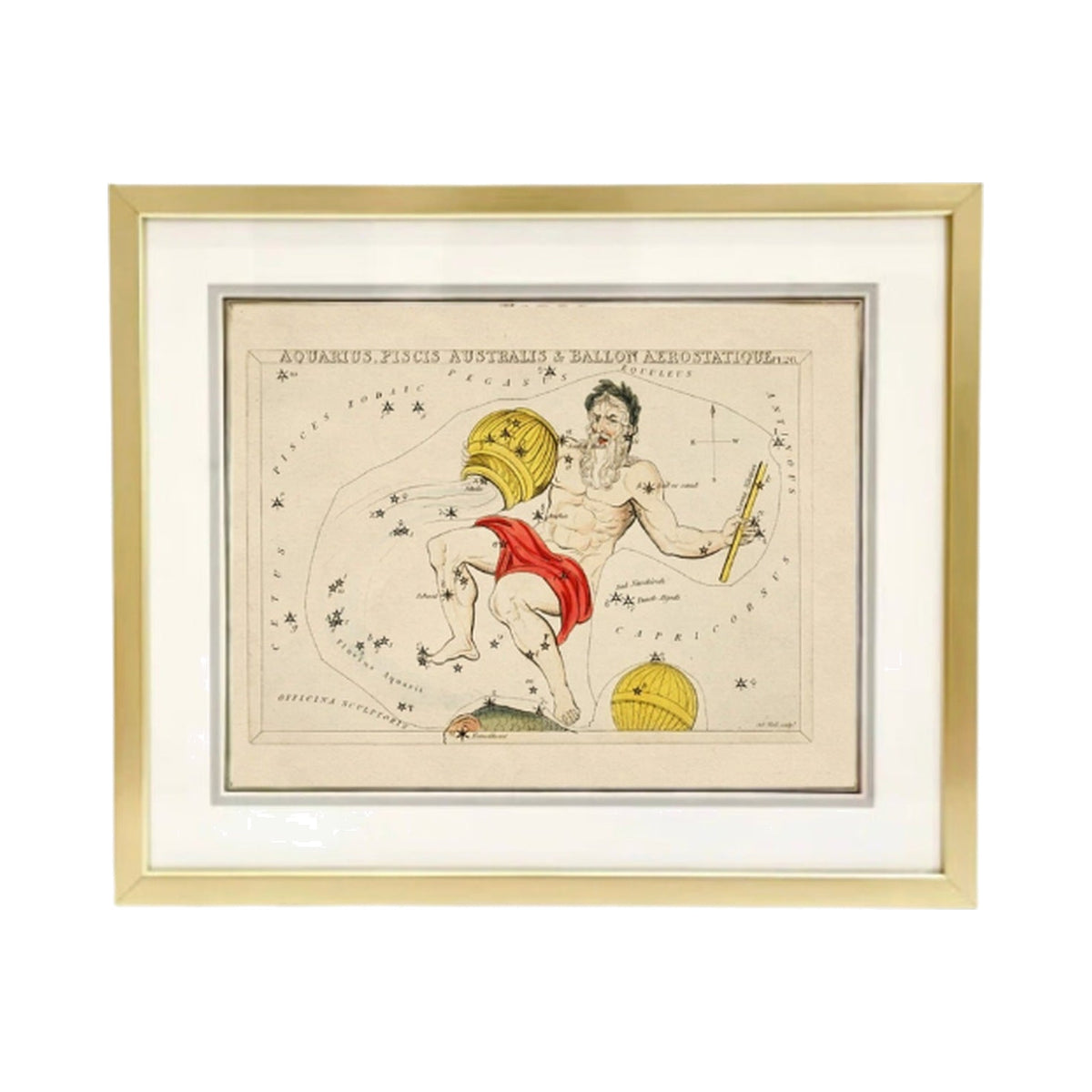 Custom Framed Antique Aquarius Zodiac Print, framed art