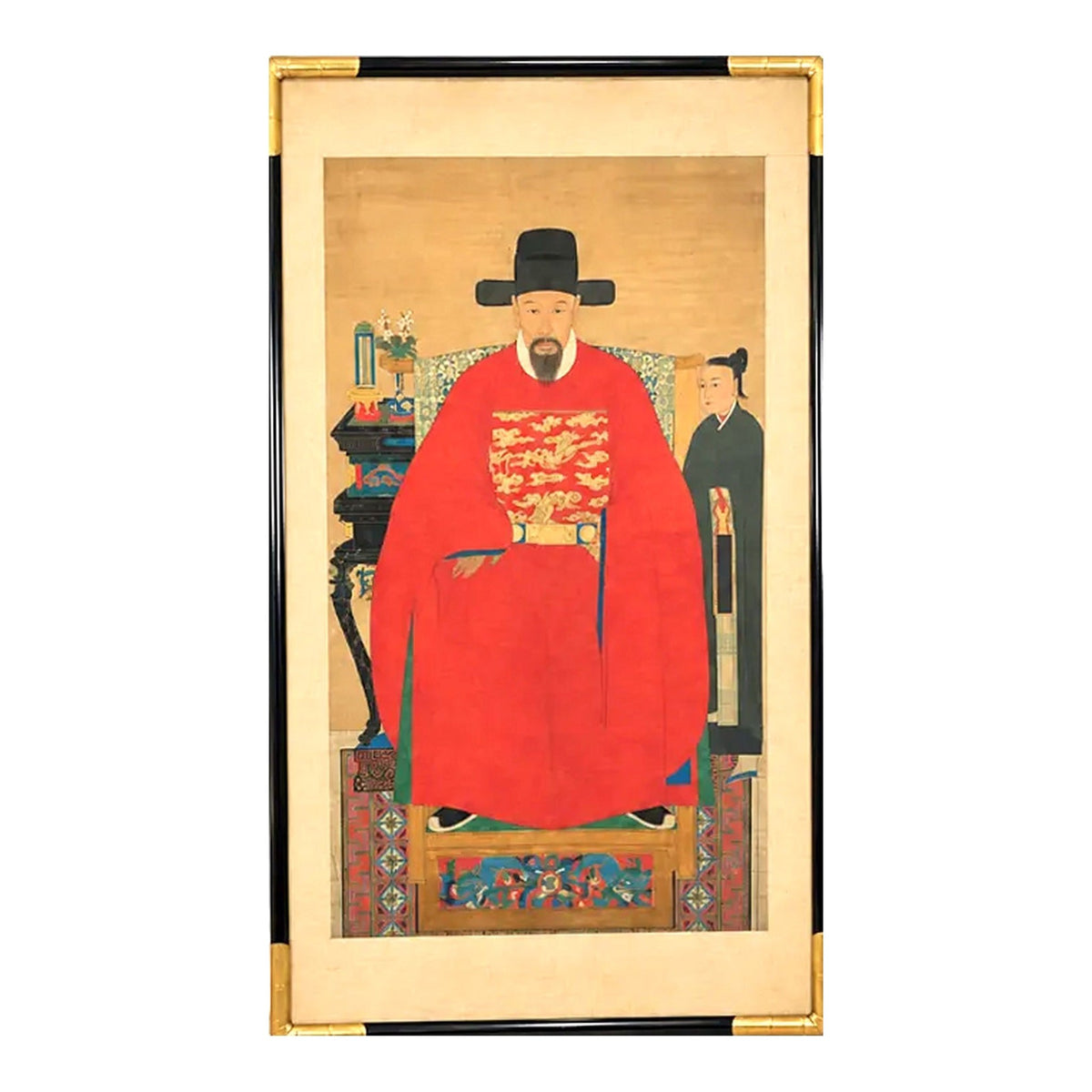 Beautifully Framed Antique Large Korean Ancestral on Silk, framed vintage art
