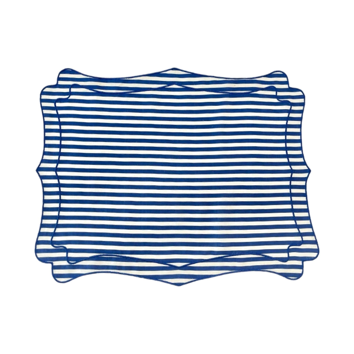 BLUE & WHITE STRIPED LINEN PLACEMATS, SET OF 4, shown on a white background