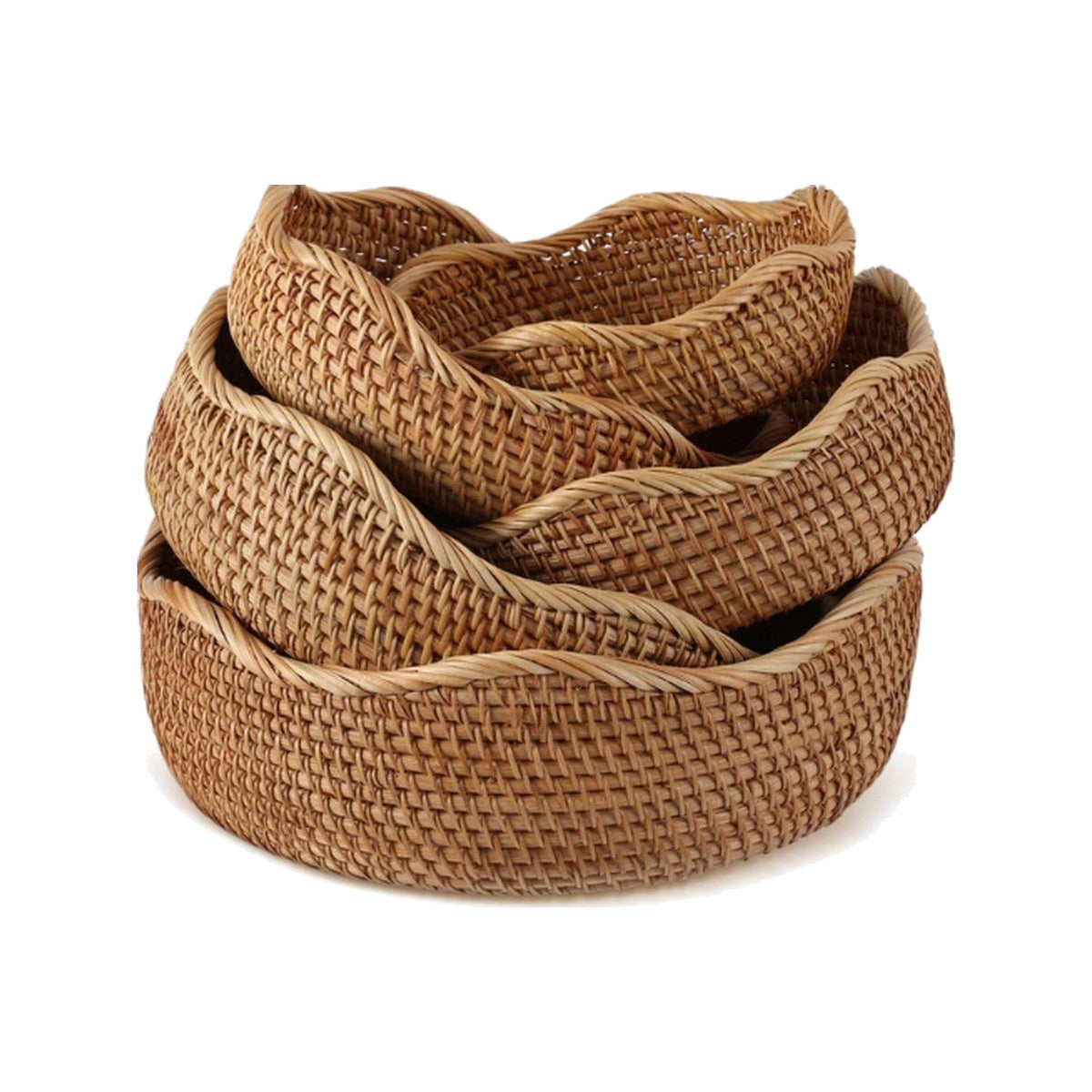 Woven Rattan Nesting Baskets on a white background