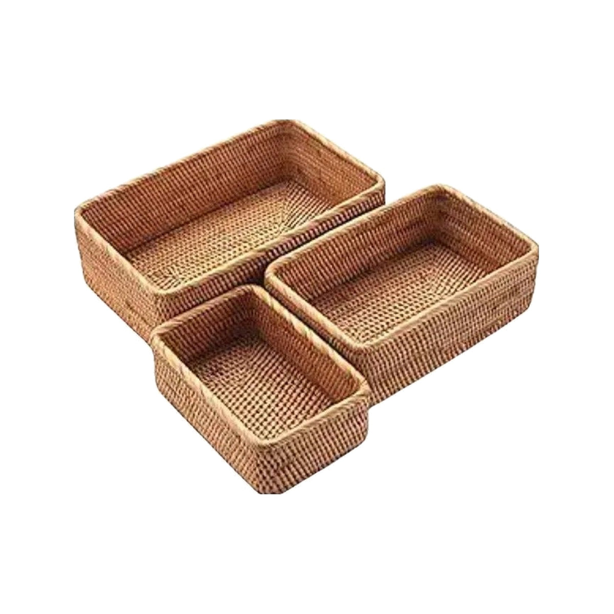 Woven Rattan Decorative Bin Set on a white background