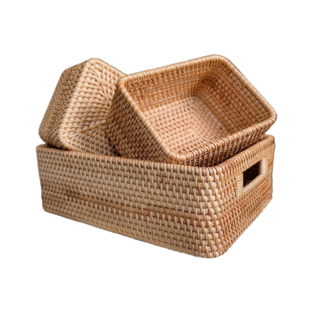 Woven Rattan Decorative Basket Set on a white background