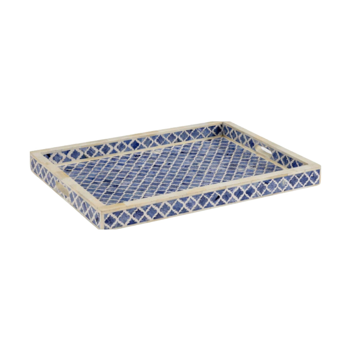 Blue & White Inlay Newton Tray on a white background
