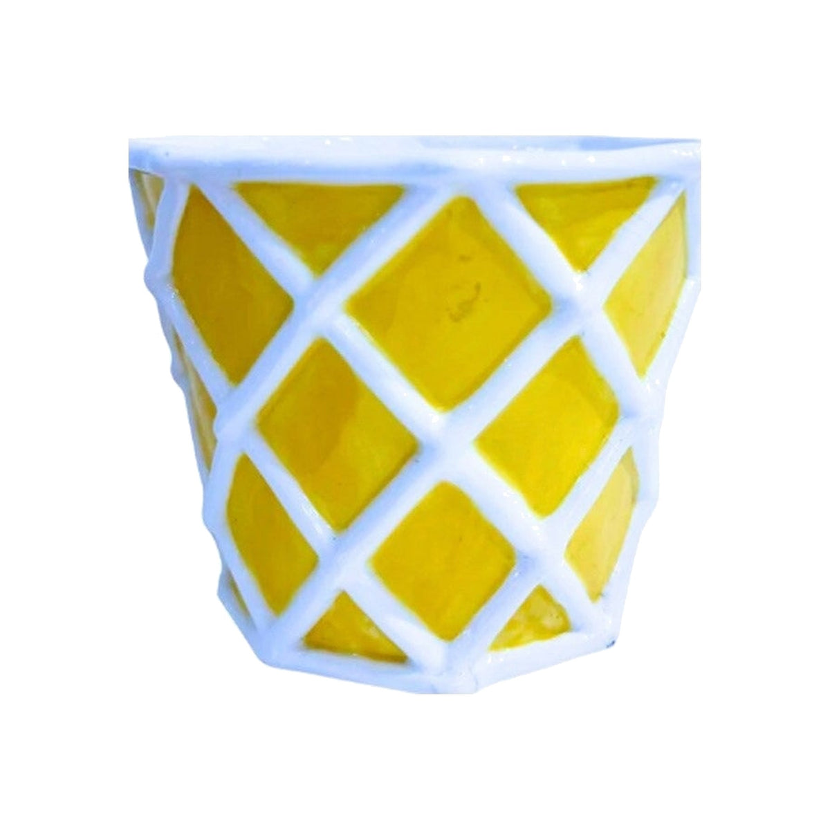 Yellow Bamboo Cache Pot on a white background
