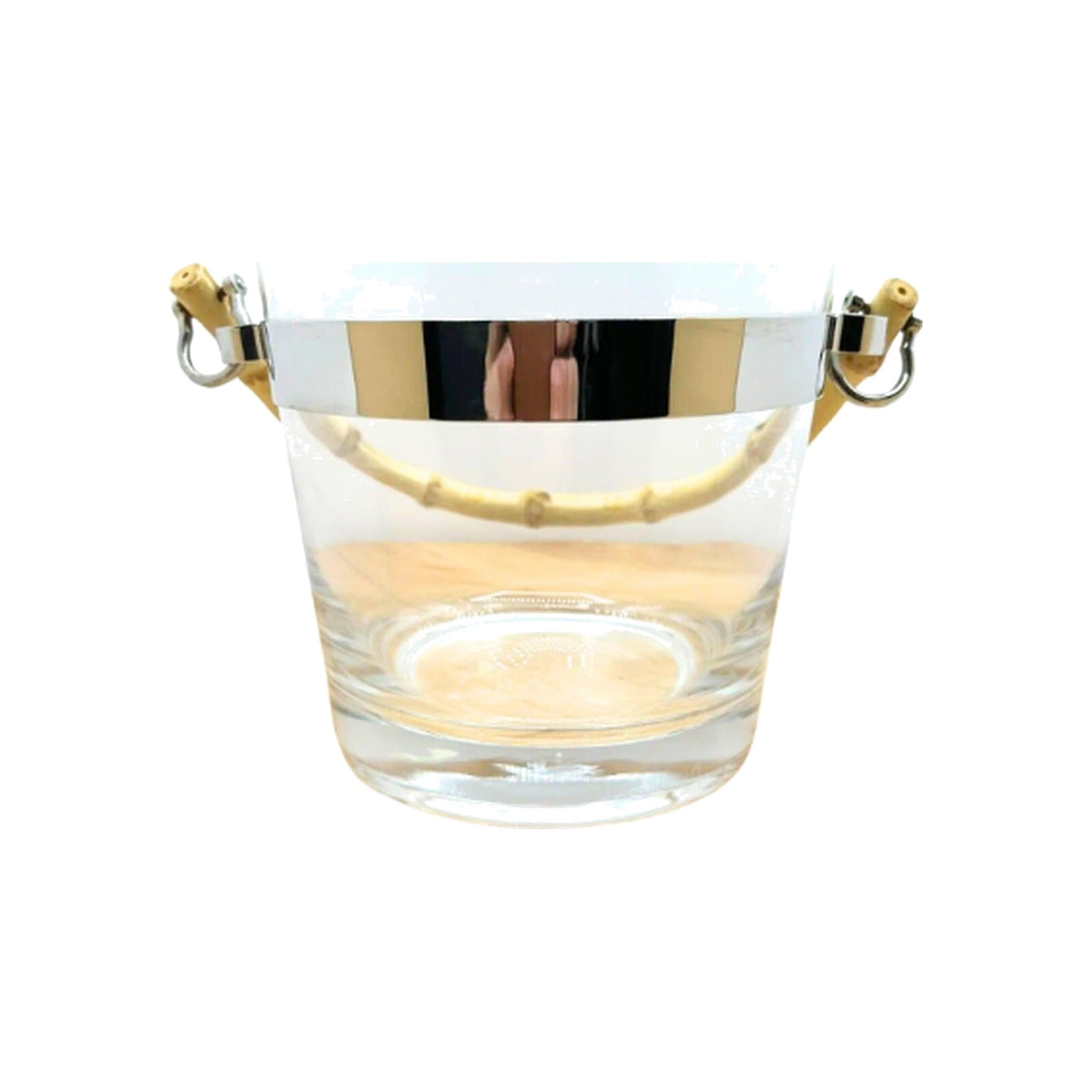 Vintage Glass Ice Bucket with Bamboo Handle, shown on a white background