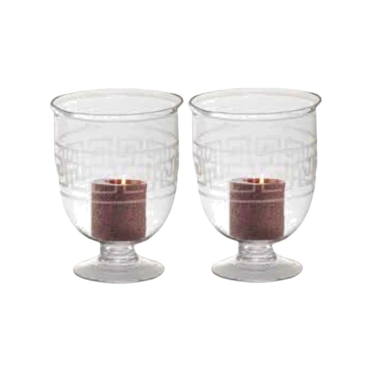 A Pair, Medium Greek Key Hurricanes, shown on a white background