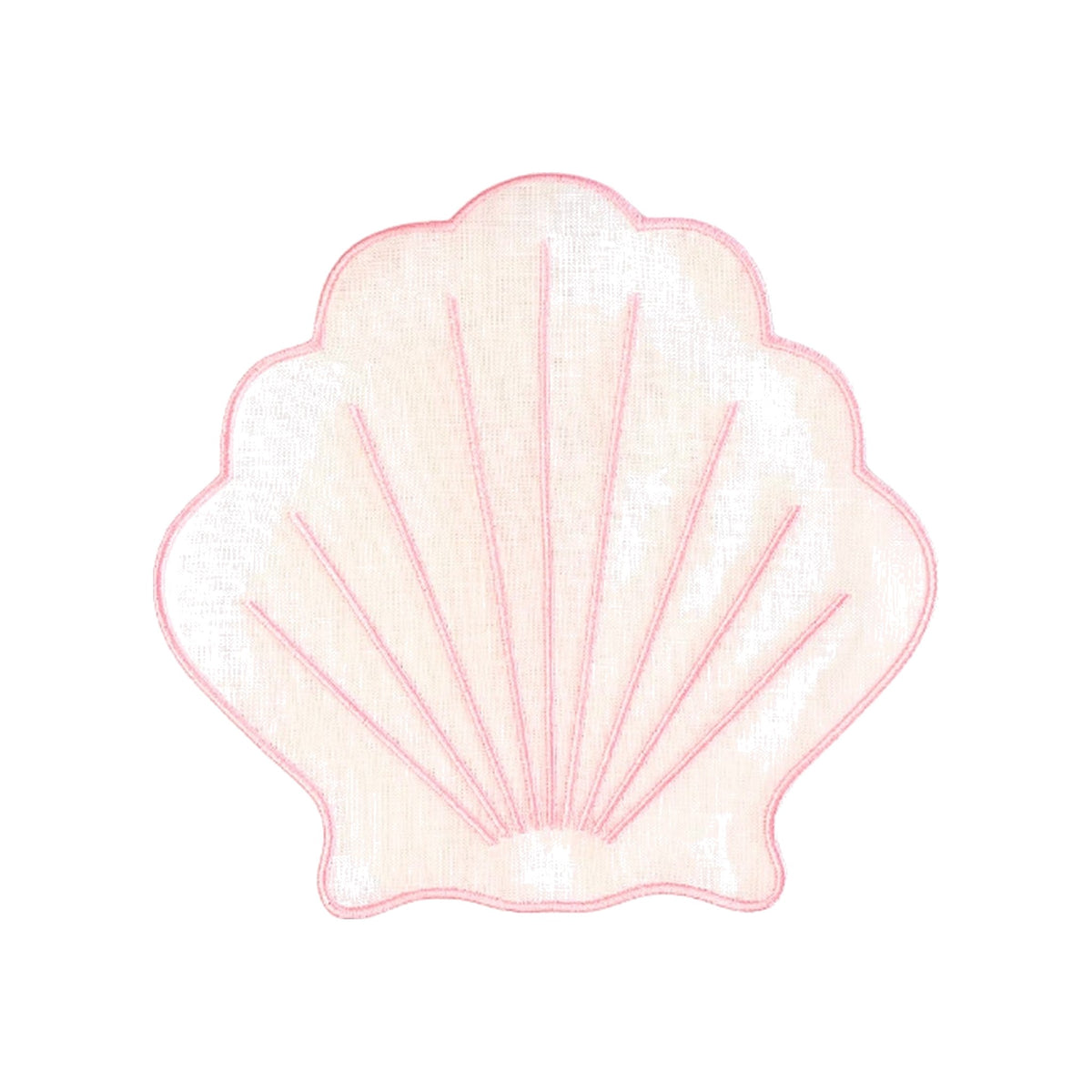 White Shell Linen Cocktail Napkin with Pink Detail, Set of 4, shown on a white background