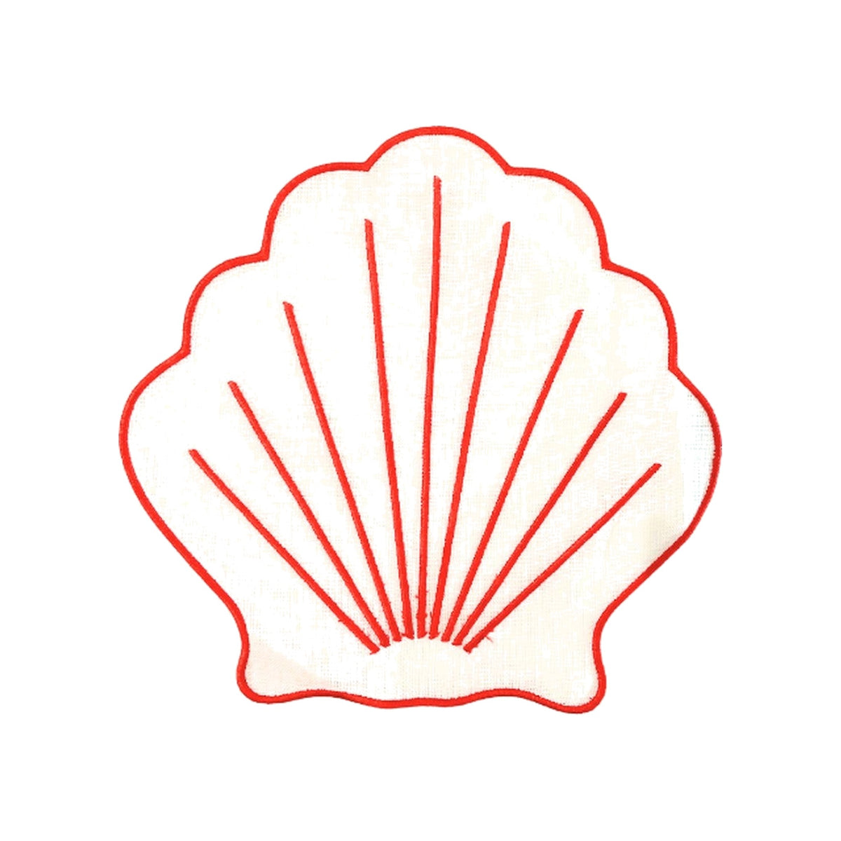 White Shell Linen Cocktail Napkin with Red Detail, Set of 4, shown on a white background