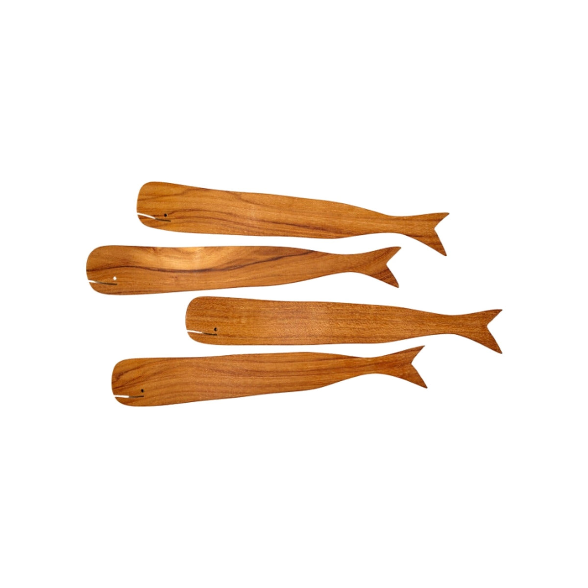 Teak Wood Whale Spreaders, Set of 4, shown on a white background