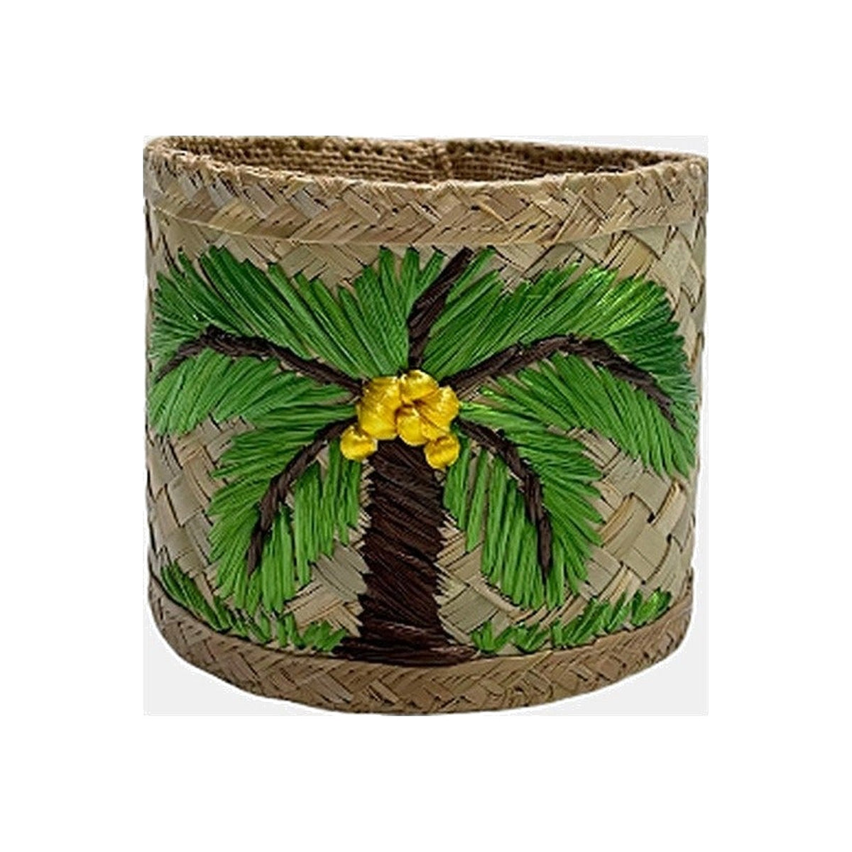 Palm Embroidered Candle Holder on a white background