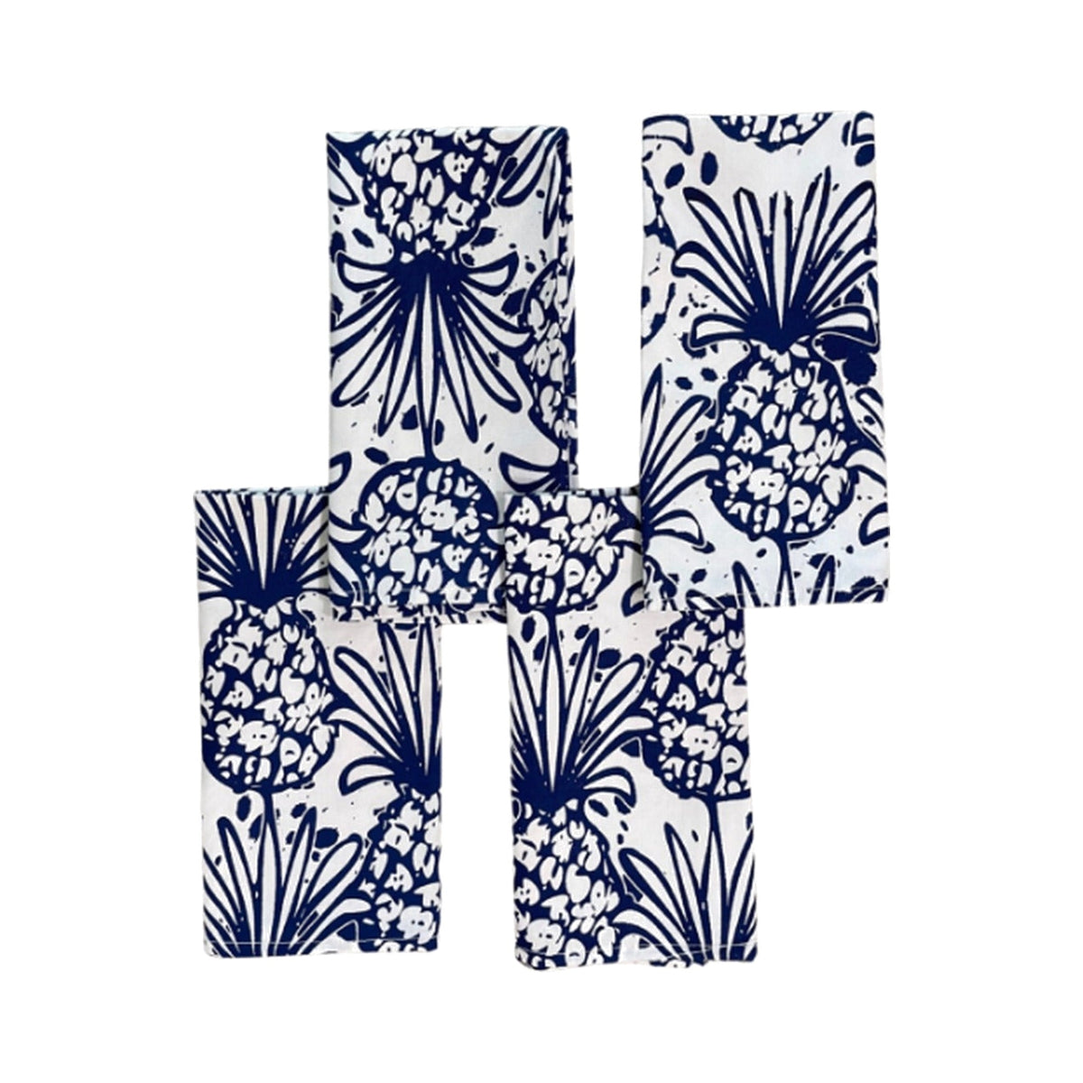 Blue Pineapple Bahama Handprint Napkins, Set of 4, shown on a white background