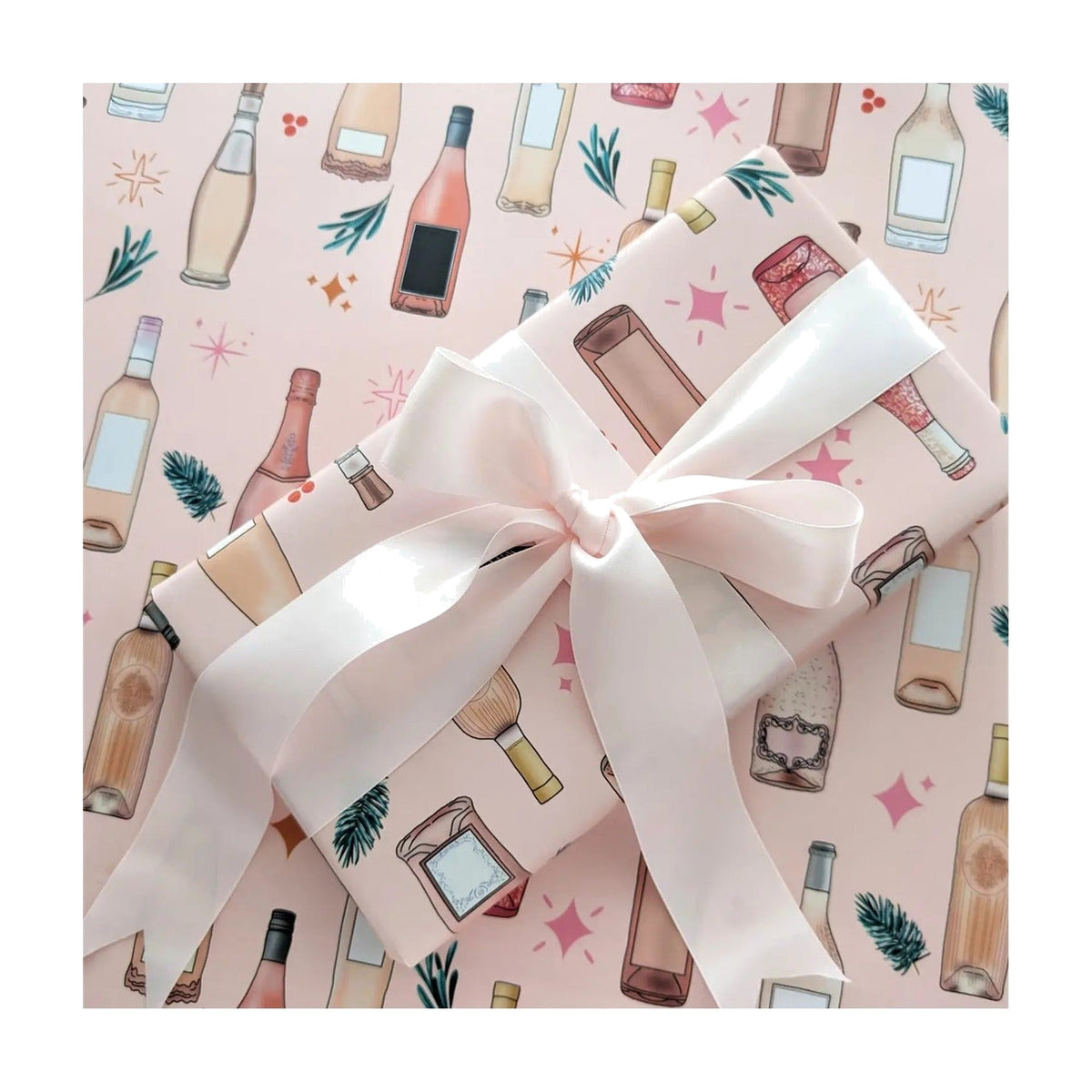 Pink Christmas Wrapping Paper, Rose Wine Christmas Gift Wrap