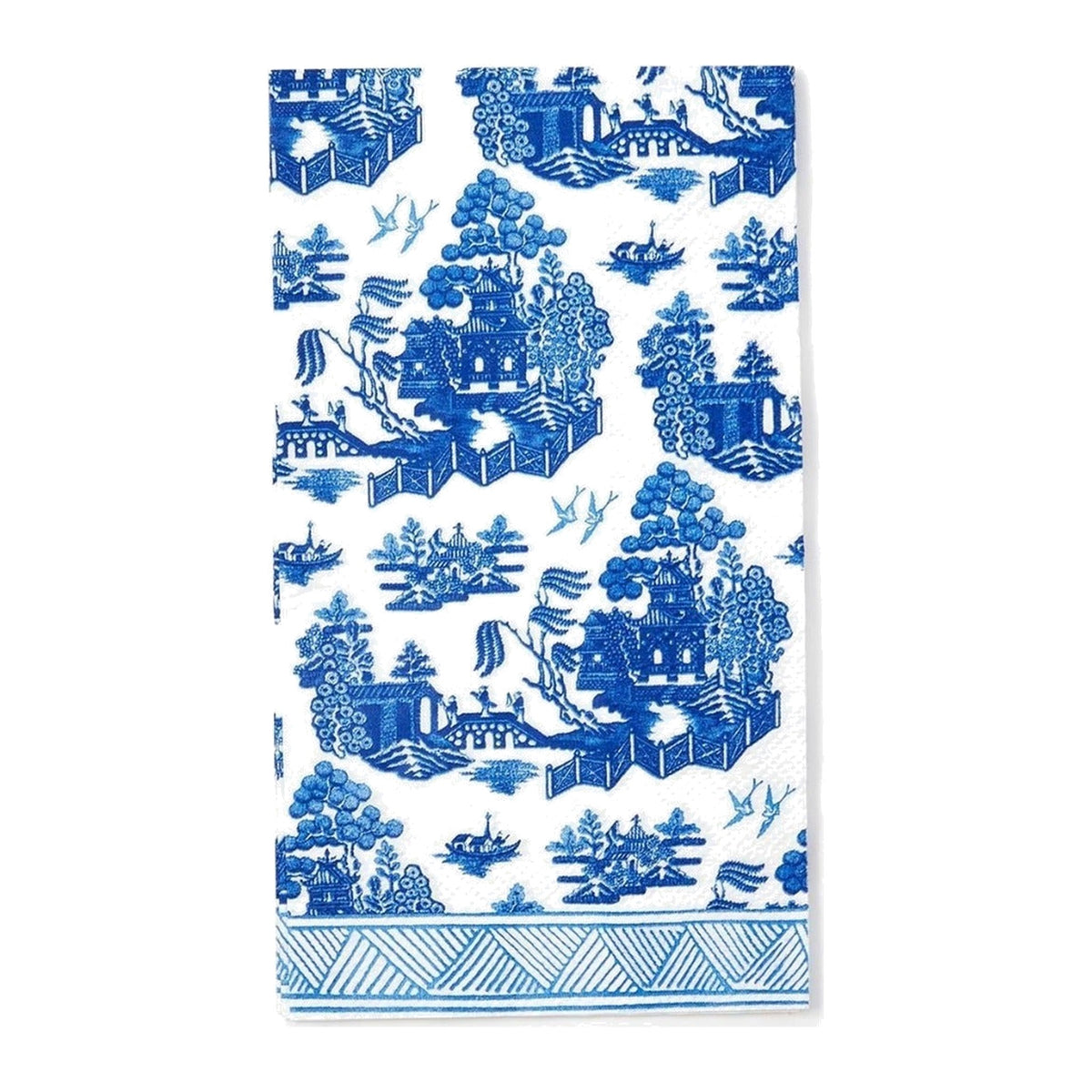 Blue Willow 3-Ply Paper Dinner Napkin / Guest Towel, shown on a white background