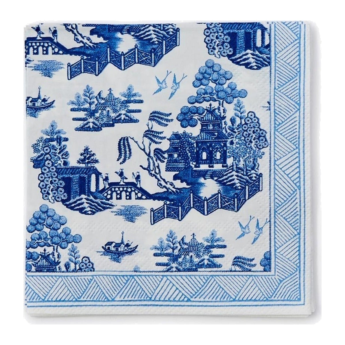 Blue Willow 3-Ply Paper Cocktail Napkin, shown on a white background