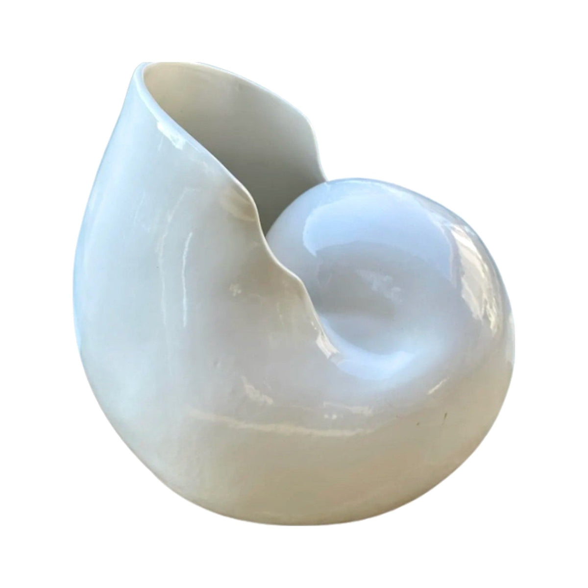 Vintage Mid-Century Italian Porcelain Nautilus Shell Sculpture or Planter Made in Italy on a white background