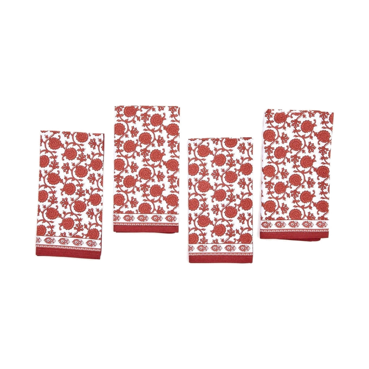 Botanica Set of 4 Block Print Cloth Napkins, shown on a white background