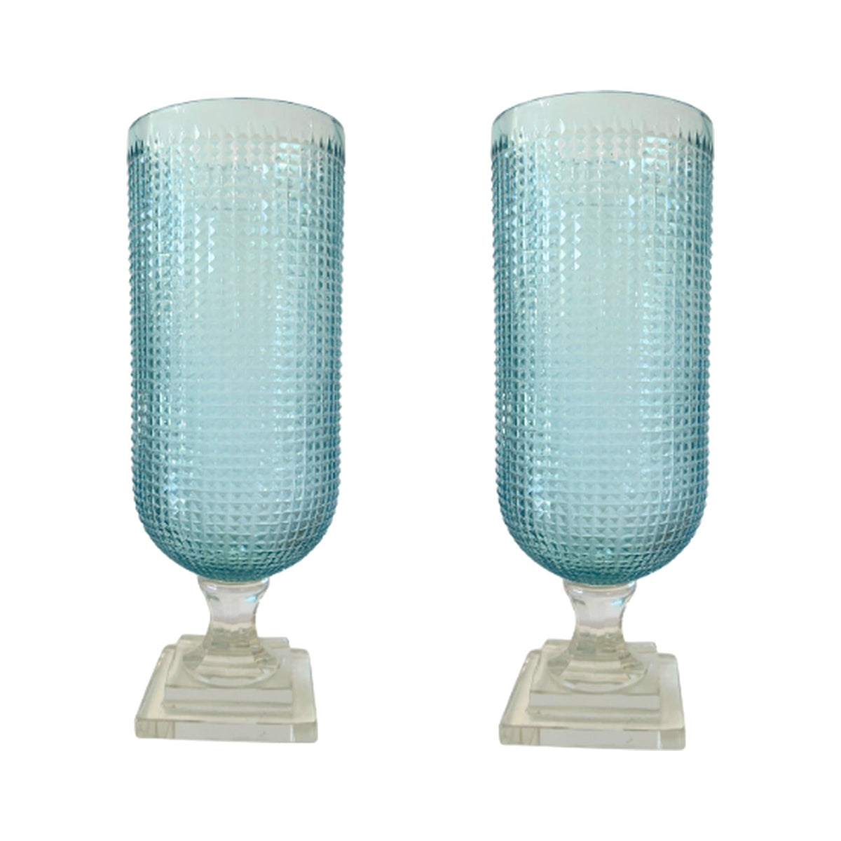 A Pair, The Capri Handblown Hurricanes, shown on a white background