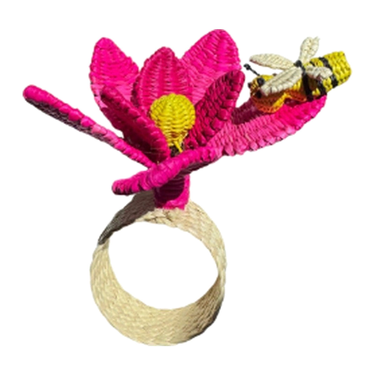 Set of 4, Bee in Bloom Napkin Ring, shown on a white background