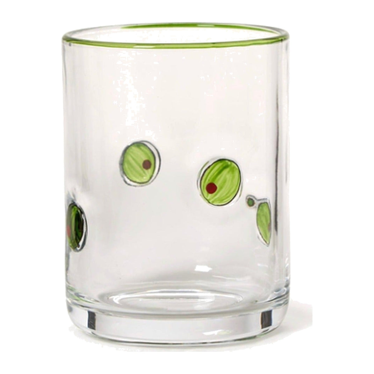 Single Martini Olive Double Old Fashion Hand-Painted Tumbler, shown alone on a white background