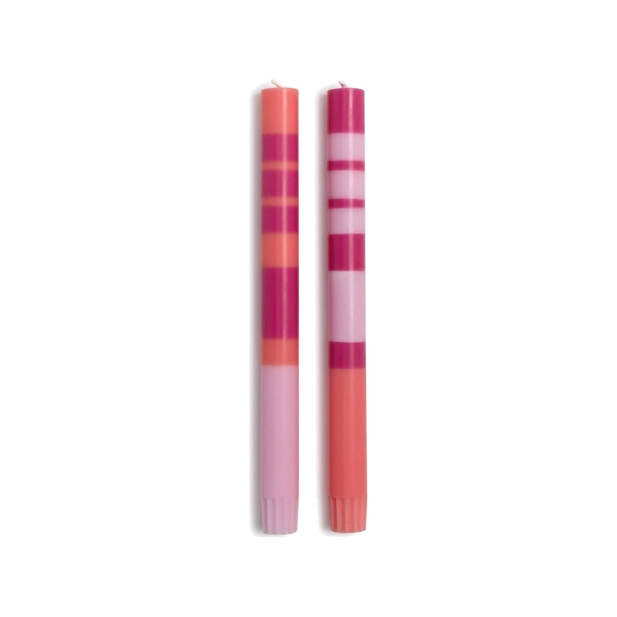 Pink Stripe and Glow Set of 2, 10 Taper Candles, shown on a white background