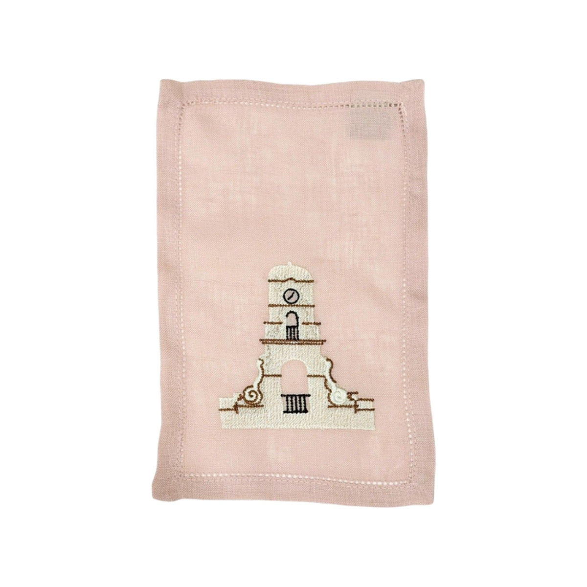 Clock Tower on Pale Pink Linen Cocktail Napkins, Set of 4, shown on a white background