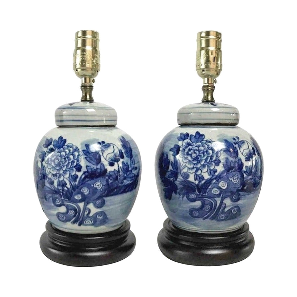 A Pair, Vintage Diminutive Ginger Jar Lamps on white