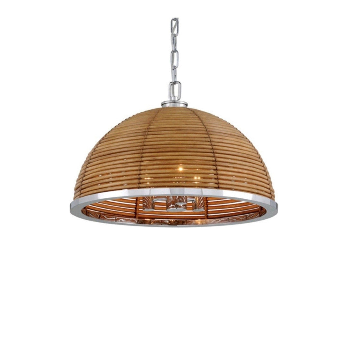 Rattan & Polished Stainless Steel Pendant ceiling light on white