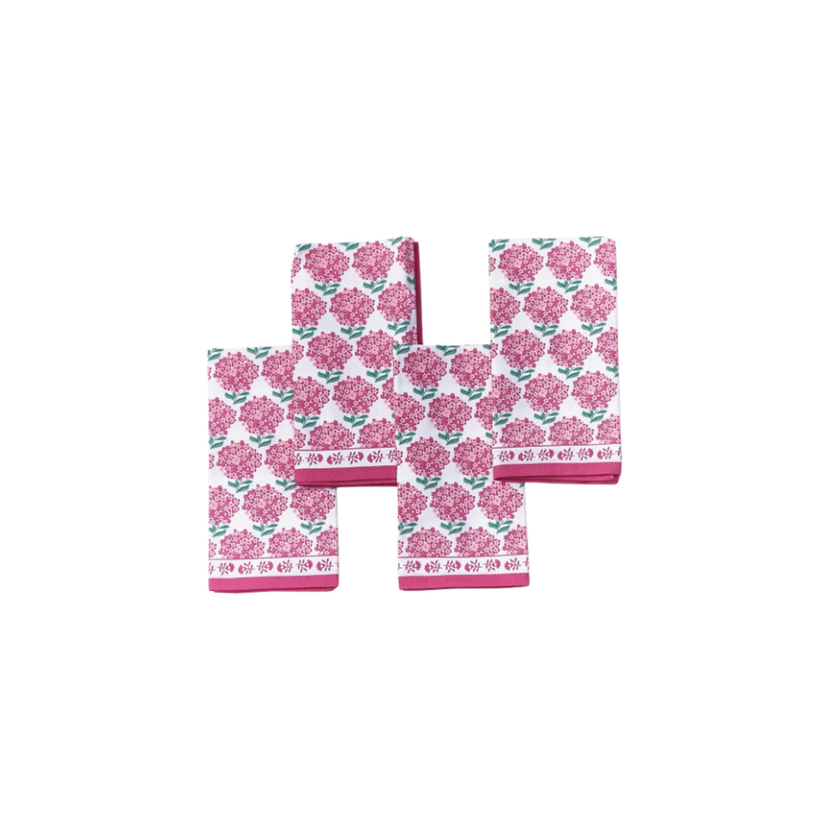 Pink Hydrangea Cloth Napkins, Set of 4, shown on a white background