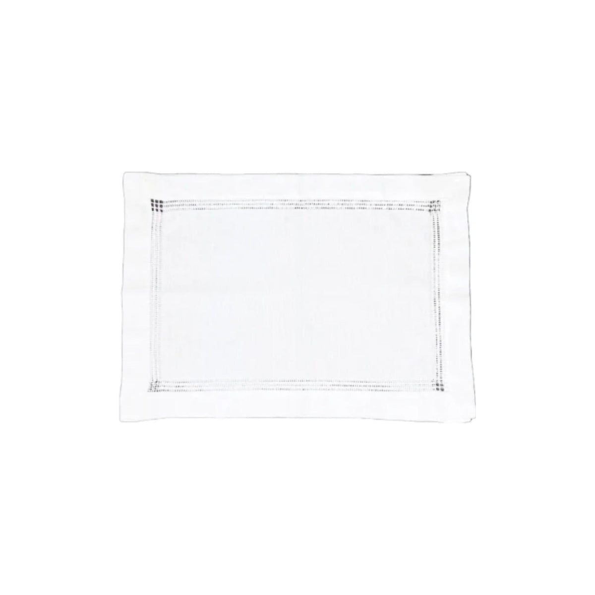 White Linen Placemats with Triple Hemstitch Border, Set of 4, shown on a white background