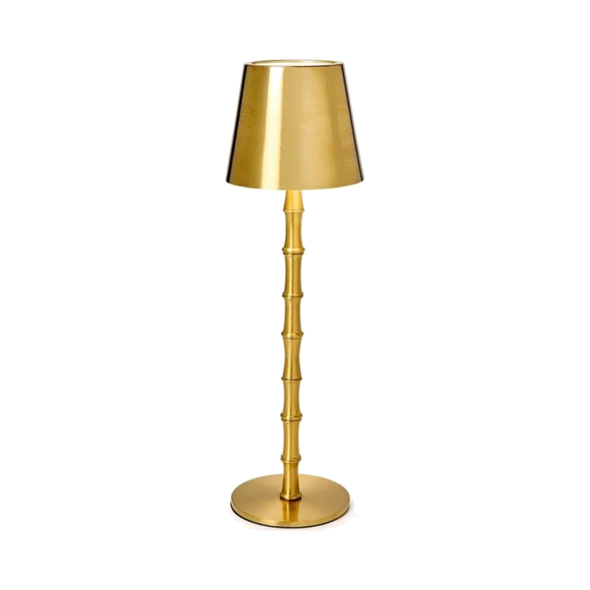 Portable Cordless Gold Bamboo Table Lamp, shown on a white background
