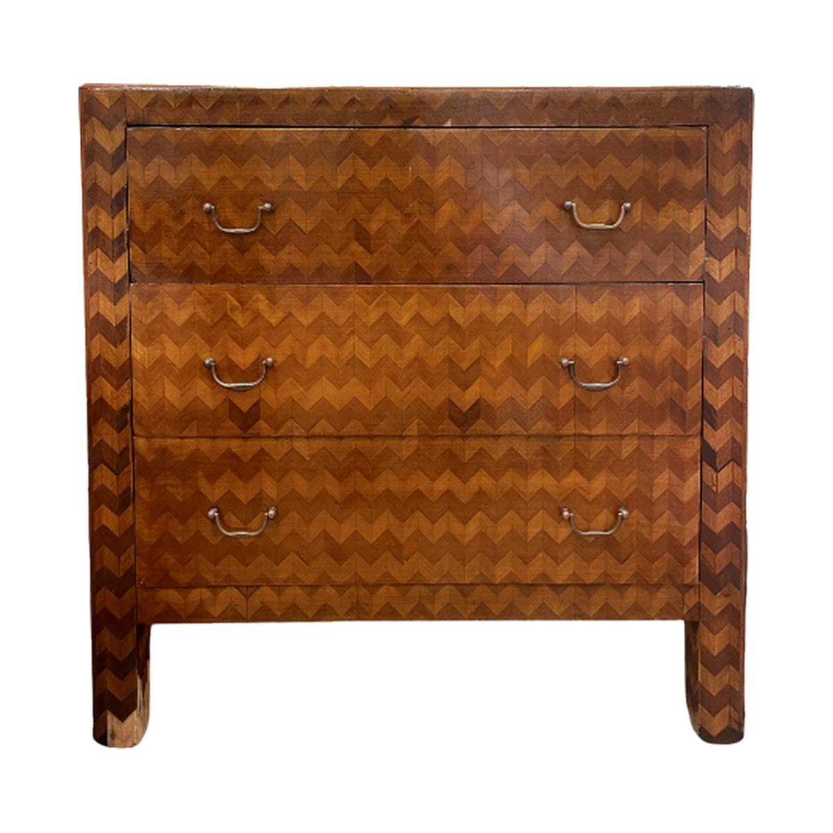 Rare Zigzag Marquetry Small Chest of Drawers on a white background
