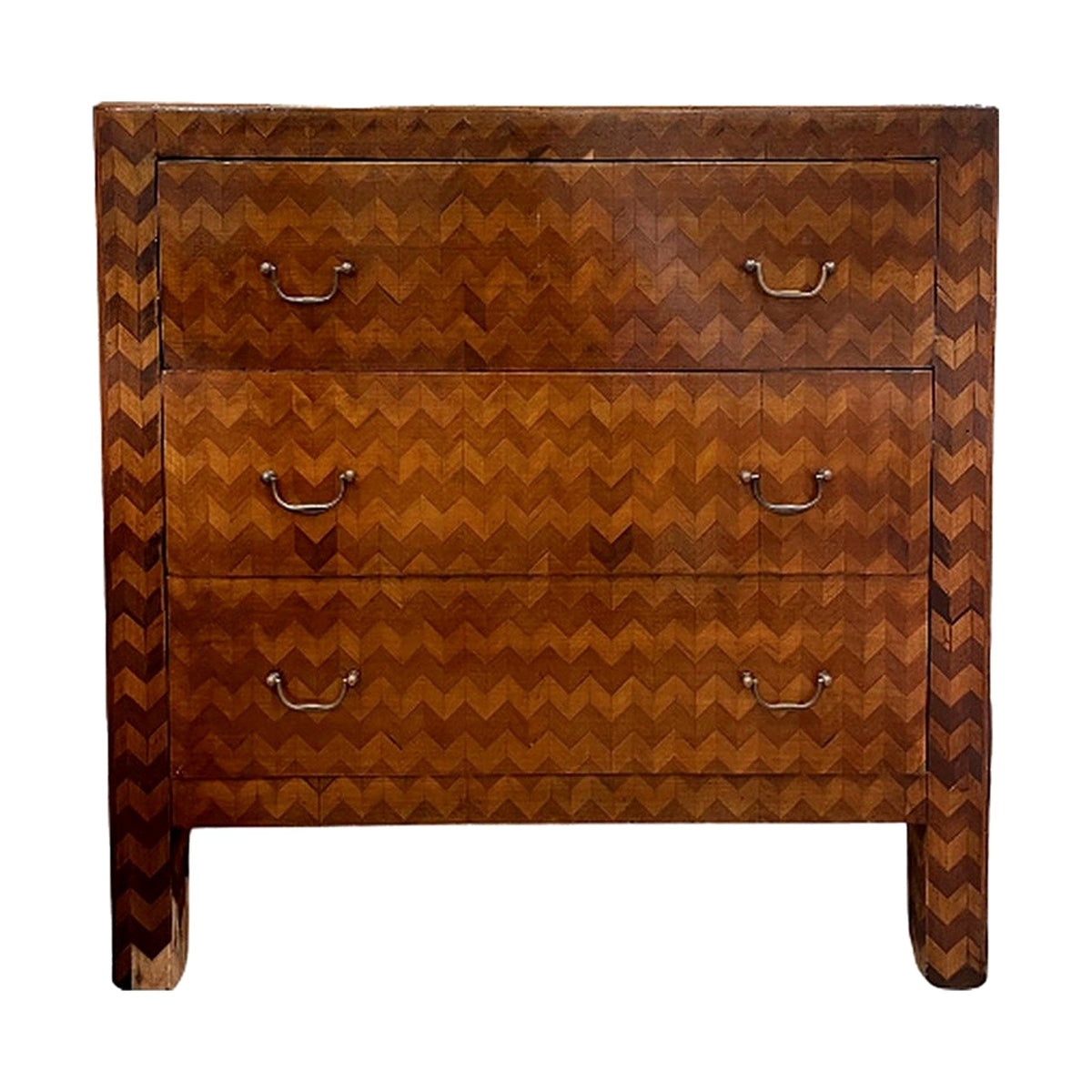 Rare Zigzag Marquetry Small Chest of Drawers on a white background