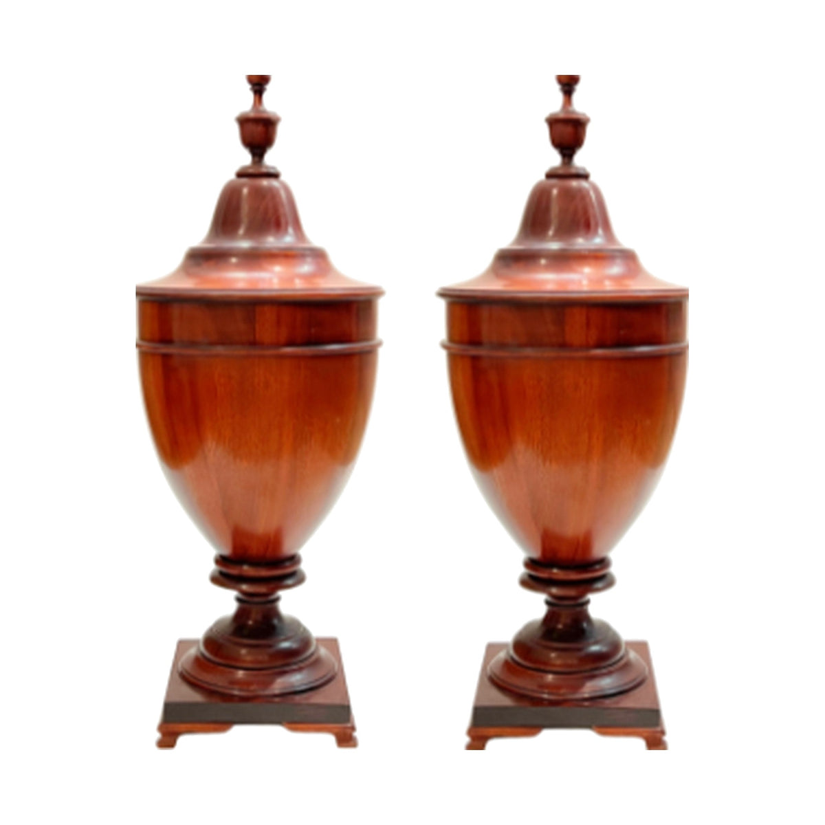 A Pair, Rare Mahogany Knife Urns on a white background
