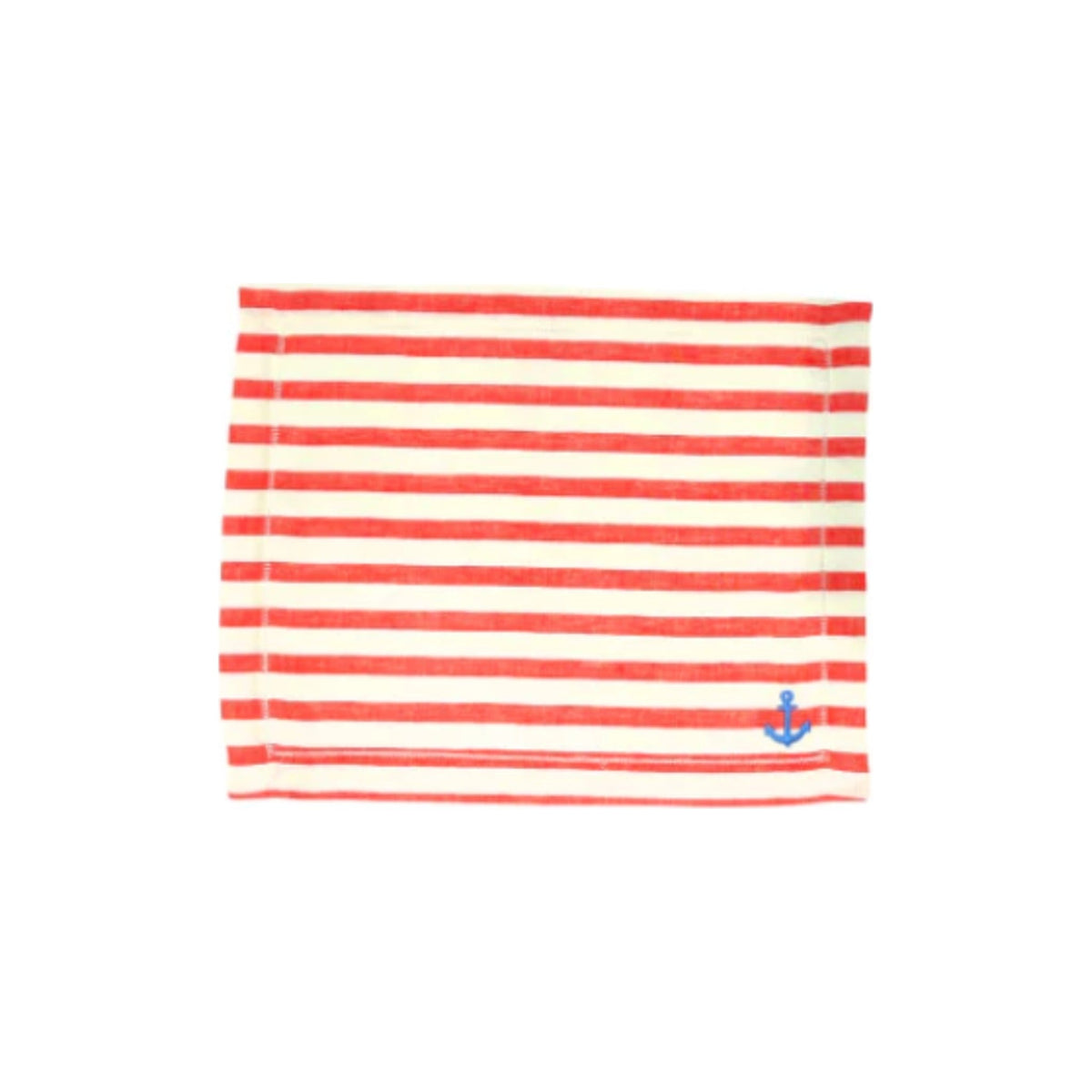 Red and White Stripe Placemat with Blue Anchor, Set of 4, shown on a white background