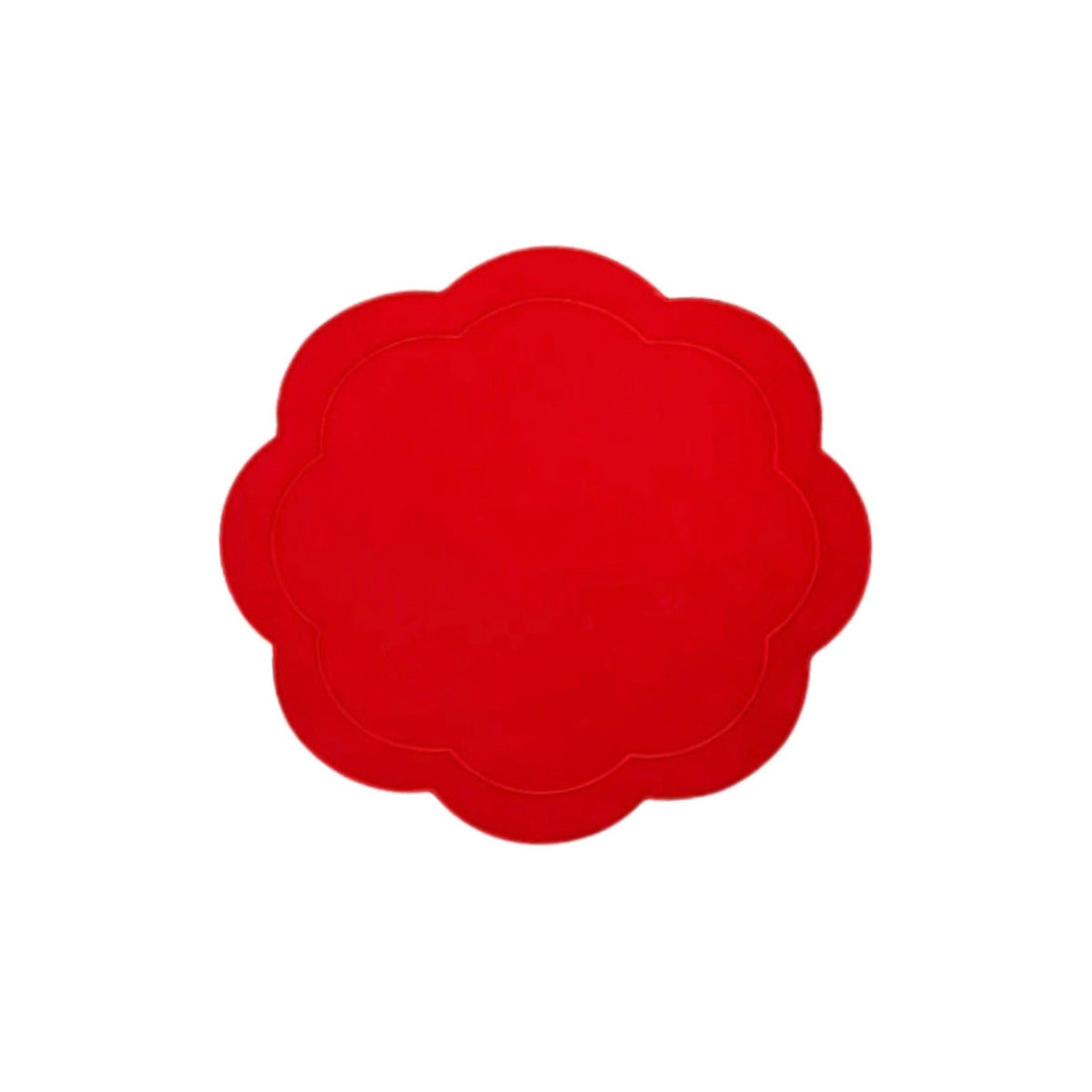 Red Linen with Red Embroidery Round Placemats, Set of 4, shown on a white background