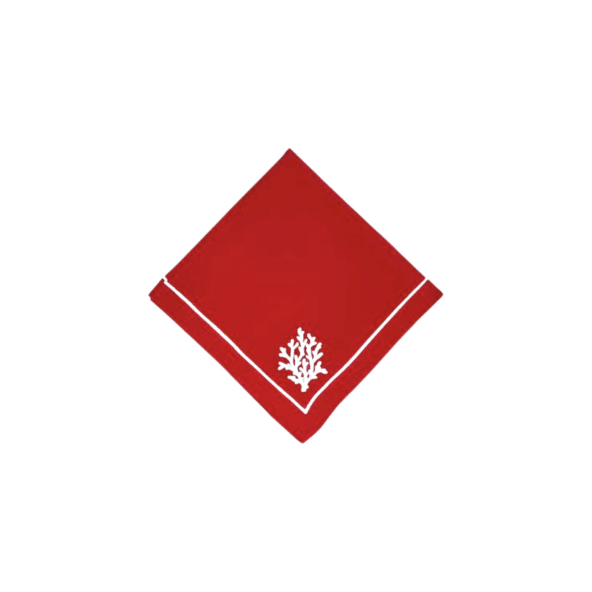 Red Linen with White Coral Napkins, Set of 4, shown on a white background